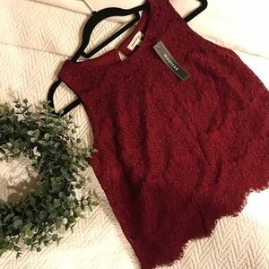 Burgundy lace top by Monteau